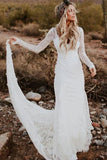 Vintage Sheath Satin V-neck Mermaid Long Sleeve Wedding Dress