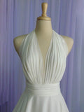 Vintage Tea-Length Chiffon Wedding Dress With Halter Neck and Bow