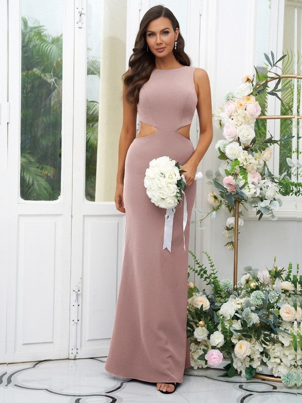 Sheath/Column Stretch Crepe Scoop Sleeveless Floor-Length Bridesmaid Dresses Evening Dress