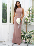 Sheath/Column Stretch Crepe Scoop Sleeveless Floor-Length Bridesmaid Dresses Evening Dress