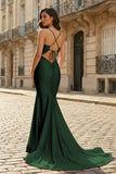 Pink Mermaid Spaghetti Straps Satin Long Prom Dresses with Train