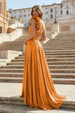 A-Line Fuchsia One Shoulder Keyhole Pleated Metallic Prom Dress with Slit