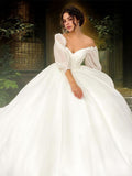 Ballkleid Organza gerüscht Herzausschnitt 3/4 Ärmel Hofschleppe Brautkleider Brautkleider
