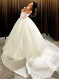 Ballkleid Organza gerüscht Herzausschnitt 3/4 Ärmel Hofschleppe Brautkleider Brautkleider