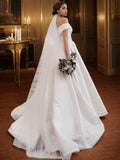 A-Linie/Princess-Linie Satin Rüschen Off-the-Shoulder-Träger Ärmellos Sweep/Pinsel zug Brautkleider