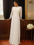 A-Line/Princess Chiffon Lace Jewel Long Sleeves Floor-Length Wedding Dresses Bridal Gowns