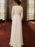 A-Line/Princess Chiffon Lace Jewel Long Sleeves Floor-Length Wedding Dresses Bridal Gowns