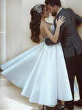 A-Line/Princess Satin Applique V-neck Sleeveless Ankle-Length Wedding Dresses Bridal Gowns