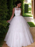 A-Line/Princess Organza Layers Jewel Sleeveless Floor-Length Wedding Dresses Bridal Gowns