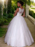 A-Line/Princess Organza Layers Jewel Sleeveless Floor-Length Wedding Dresses Bridal Gowns