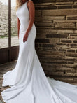 Trumpet/Mermaid Stretch Crepe Beading Jewel Sleeveless Court Train Wedding Dresses Bridal Gowns