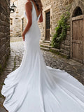 Trumpet/Mermaid Stretch Crepe Beading Jewel Sleeveless Court Train Wedding Dresses Bridal Gowns