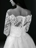 A-Line/Princess Tulle Lace Off-the-Shoulder 1/2 Sleeves Ankle-Length Wedding Dresses Bridal Gowns