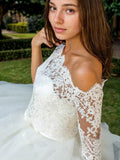 A-Line/Princess Tulle Lace Off-the-Shoulder 1/2 Sleeves Ankle-Length Wedding Dresses Bridal Gowns