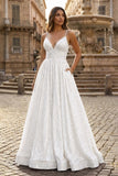 A-line V Neck Sequins Long Prom Dress