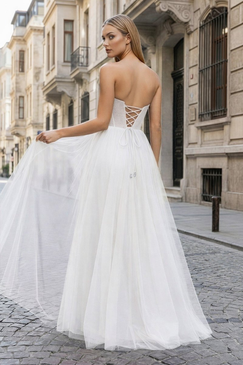 A-Line Sweetheart Beads Empire-Waist Sleeveless Prom Dress With Slit