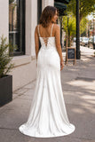 Sheath Spaghetti Straps Black Satin Long Prom Dresses with Lace Appliques