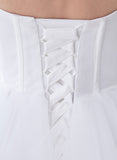 White Classic Strapless Satin High Low Wedding Dress