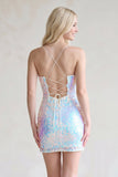 White Bodycon Deep V Neck Sequins Mini Party Dresses