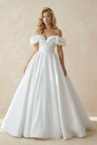 White Puff Off-the-Shoulder Sweeping Long Wedding Dress