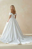 White Puff Off-the-Shoulder Sweeping Long Wedding Dress