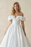 White Puff Off-the-Shoulder Sweeping Long Wedding Dress