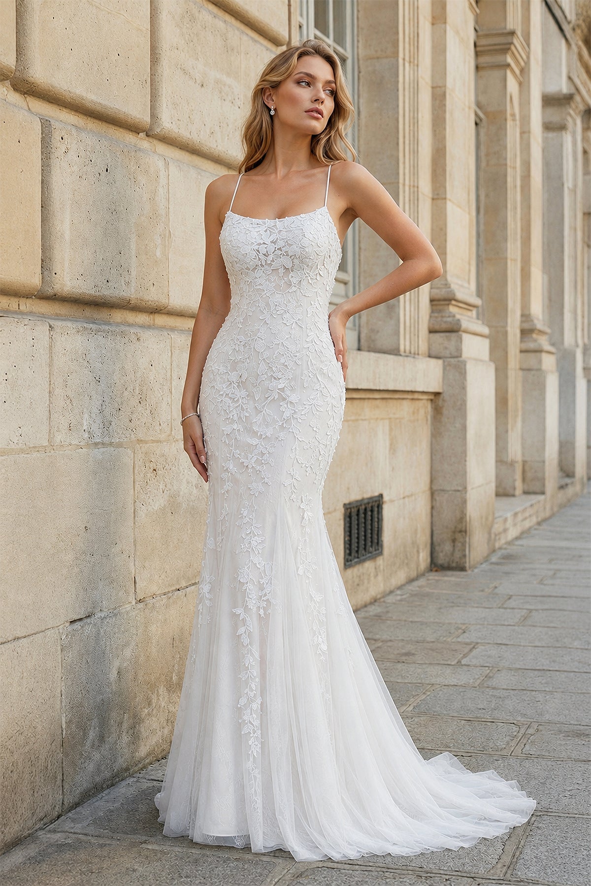Mermaid Spaghetti Straps Lace Prom Dress