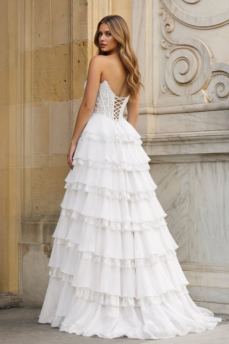 Sky Blue Sweetheart A Line Sequined Lace Ruffled Long Prom Dresses With Appliques