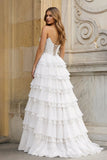 Sky Blue Sweetheart A Line Sequined Lace Ruffled Long Prom Dresses With Appliques