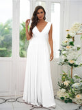 A-Line/Princess Jersey Ruffles V-neck Sleeveless Floor-Length Bridesmaid Dresses Evening Prom Dress