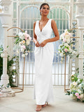 Sheath/Column Jersey Ruched V-neck Sleeveless Floor-Length Bridesmaid Dresses Evening Dress