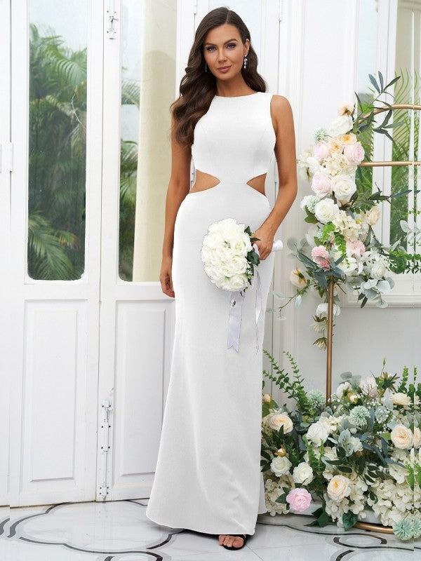 Sheath/Column Stretch Crepe Scoop Sleeveless Floor-Length Bridesmaid Dresses Evening Dress
