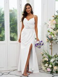 A-Line/Princess Stretch Crepe Ruched V-neck Sleeveless Floor-Length Bridesmaid Dresses Evening Dress