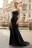 Royal Blue Strapless Satin Mermaid Prom Dress With Split