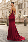 Royal Blue Strapless Satin Mermaid Prom Dress With Split
