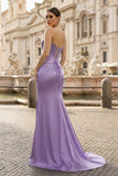 Royal Blue Strapless Satin Mermaid Prom Dress With Split
