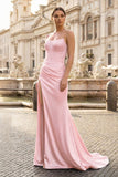 Royal Blue Strapless Satin Mermaid Prom Dress With Split