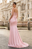 Royal Blue Strapless Satin Mermaid Prom Dress With Split