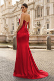 Royal Blue Strapless Satin Mermaid Prom Dress With Split