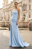 Royal Blue Strapless Satin Mermaid Prom Dress With Split