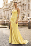 Royal Blue Strapless Satin Mermaid Prom Dress With Split