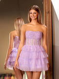A-Line Strapless Scoop Tiered Sleeveless Short Homecoming Dress