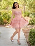 A-Line Strapless Scoop Tiered Sleeveless Short Homecoming Dress