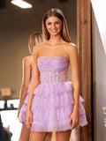A-Line Strapless Scoop Tiered Sleeveless Short Homecoming Dress