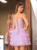 A-Line Strapless Scoop Tiered Sleeveless Short Homecoming Dress