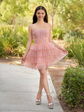 A-Line Strapless Scoop Tiered Sleeveless Short Homecoming Dress