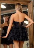 A Line Black Strapless Tiered Homecoming Dress
