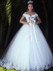 Ballkleid Off-the-Shoulder Ärmellos Bodenlang Spitze Tüll Brautkleider Brautkleider