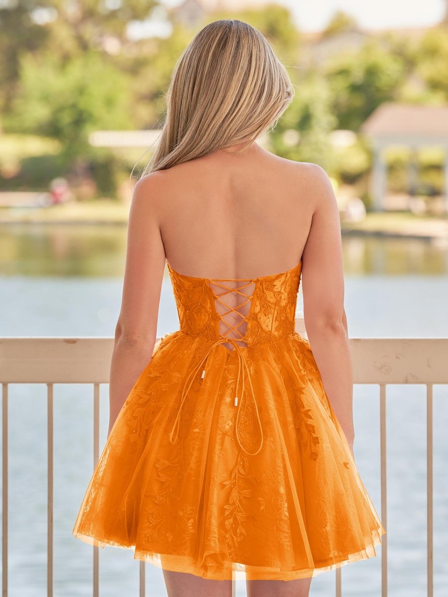 A-line Red Sweetheart Appliques Lace Homecoming Dress With Corset Back