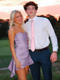 Navy Blue Strapless Sheath Irregular Hem Satin Short Homecoming & Cocktail Dress